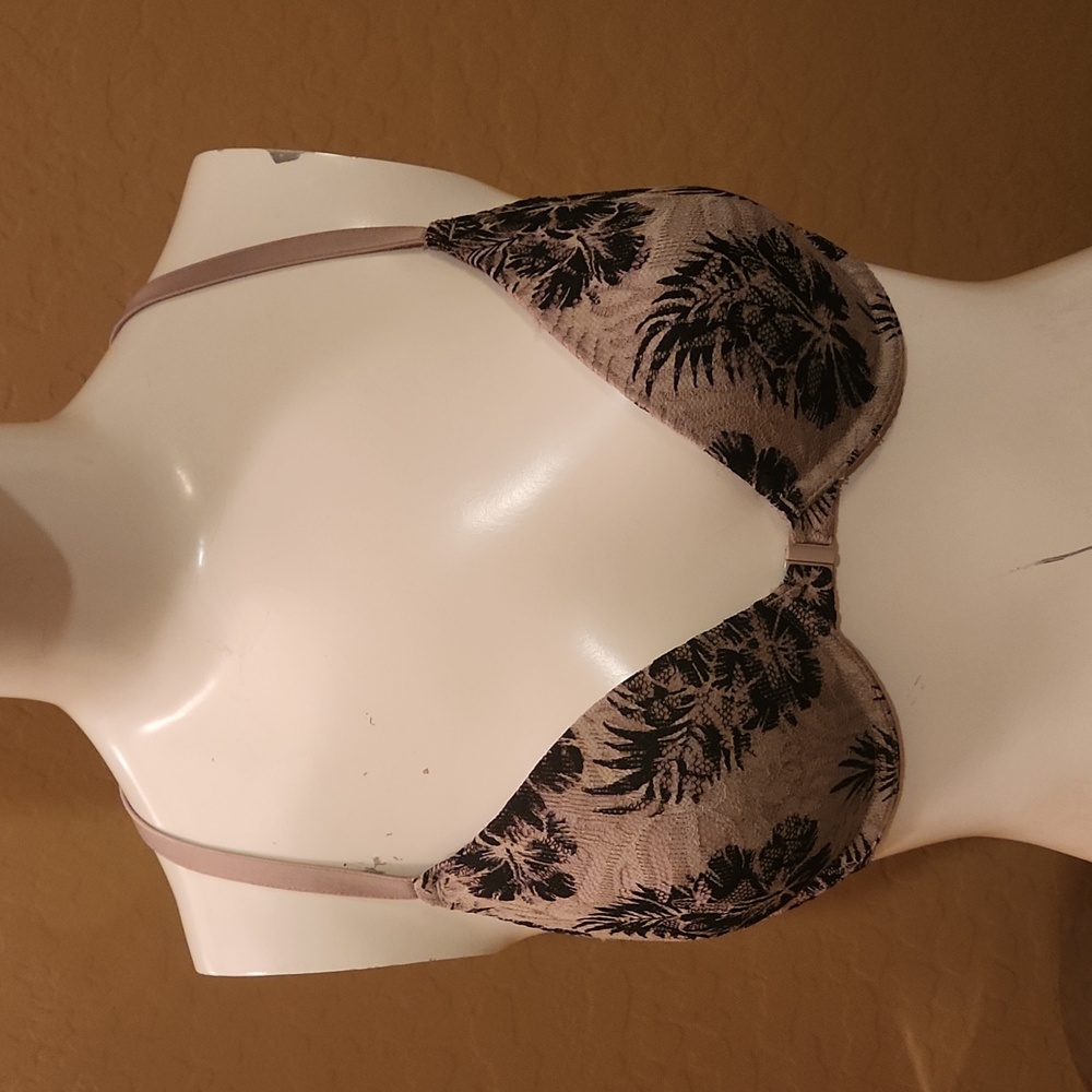 VS Pink Tan Front Snap Bra with Black Print (0653)